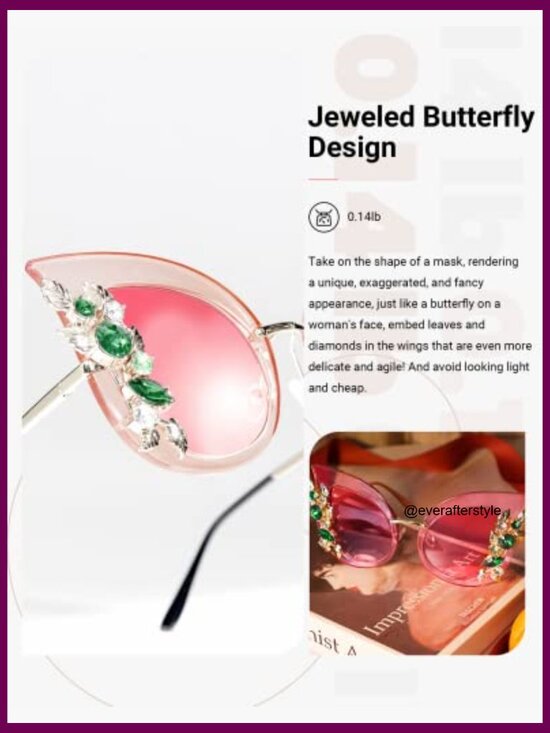 Metal Frame Oversized Butterfly Sunglasses with Rhinestones main image 7